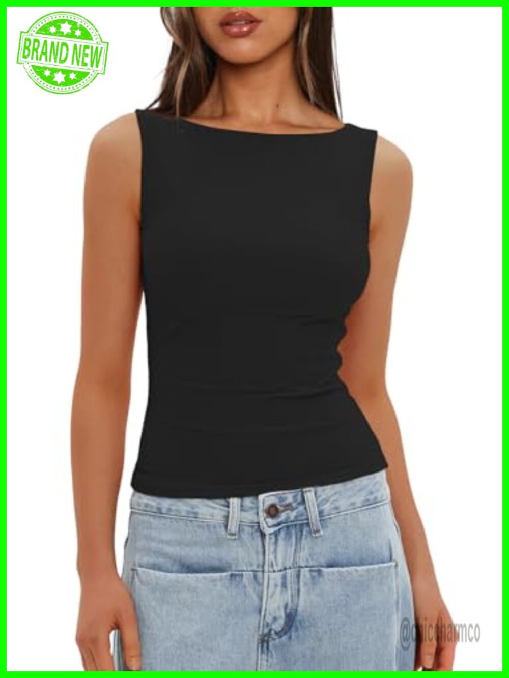 Women's Boat Neck Tank Top Sleeveless Double Lined Slim Fit Casual Basic Top